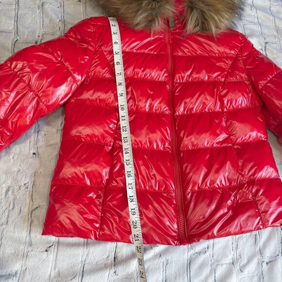 ZIAI Wet Look Red Puffer Hooded Jacket Coat Detachable Faux Fur Trim Size M - Picture 14 of 16